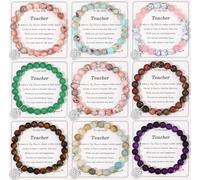 MOZAKA 9Pcs Teacher Appreciation Bracelets Gifts for Women Men, Natural Stone Teacher Appreciation Gift - Thank You Gift for Teachers, L, Stone, Agate