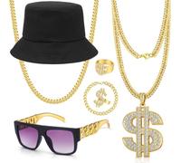 MOZAKA Hip Hop Costume Kit 80s 90s Rapper Accessories, Gold-a, Large