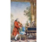 Mozart aged 7 at the harpsichord with his sister Marianne and his father Johann. After a watercolour by L.C. Carmontelle c.1763. Wolfgang Amadeus Mozart 1756 ÔøΩ 1791 baptised as Johannes Chrysostomus