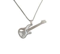 MOZART Phantom Rocker Guitar Pendant Necklace - Soulfire Strings in Eternal Promise Blue Gift Box (2.17"x0.63" Zinc Alloy, 27.5" Steel Chain) for Dark Music Lovers, Stainless Steel, No Gemstone