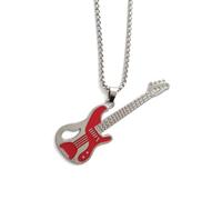 MOZART Phantom Rocker Guitar Pendant Necklace - Soulfire Strings in Eternal Promise Blue Gift Box (2.17"x0.63" Zinc Alloy, 27.5" Steel Chain) for Dark Music Lovers, Stainless Steel, No Gemstone