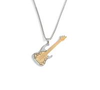 MOZART Rockforge Rhythm Guitar Necklace for Rock Music Fans - 2.17" Anti-Tarnish Zinc Alloy Pendant w/27.5" Fixed Steel Chain, Gold Foil Gift Box & Ice Blue TPE Suspension Case, Stage Jewelry Gifts