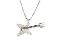MOZART Rockforge Rhythm Guitar Necklace for Rock Music Fans - 2.17" Anti-Tarnish Zinc Alloy Pendant w/27.5" Fixed Steel Chain, Gold Foil Gift Box & Ice Blue TPE Suspension Case, Stage Jewelry Gifts