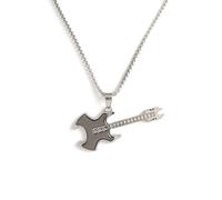 MOZART Rockforge Rhythm Guitar Necklace for Rock Music Fans - 2.17" Anti-Tarnish Zinc Alloy Pendant w/27.5" Fixed Steel Chain, Gold Foil Gift Box & Ice Blue TPE Suspension Case, Stage Jewelry Gifts