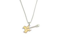 MOZART Rockforge Rhythm Guitar Necklace for Rock Music Fans - 2.17" Anti-Tarnish Zinc Alloy Pendant w/27.5" Fixed Steel Chain, Gold Foil Gift Box & Ice Blue TPE Suspension Case, Stage Jewelry Gifts