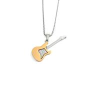 MOZART Rockforge Rhythm Guitar Necklace for Rock Music Fans - 2.17" Anti-Tarnish Zinc Alloy Pendant w/27.5" Fixed Steel Chain, Gold Foil Gift Box & Ice Blue TPE Suspension Case, Stage Jewelry Gifts