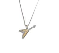 MOZART Rockforge Rhythm Guitar Necklace for Rock Music Fans - 2.17" Anti-Tarnish Zinc Alloy Pendant w/27.5" Fixed Steel Chain, Gold Foil Gift Box & Ice Blue TPE Suspension Case, Stage Jewelry Gifts