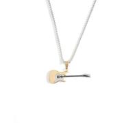 MOZART Stainless Steel Guitar Pendant Necklace for Women & Men, 27.5" Length Music Jewelry Gift with Eternal Promise Blue Hovering box, Elegant Design for Musicians & Music Lovers, Stainless Steel, No