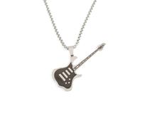 MOZART Stainless Steel Guitar Pendant Necklace for Women & Men, 27.5" Length Music Jewelry Gift with Eternal Promise Blue Hovering box, Elegant Design for Musicians & Music Lovers, Stainless Steel, No