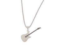 MOZART Stainless Steel Guitar Pendant Necklace for Women & Men, 27.5" Length Music Jewelry Gift with Eternal Promise Blue Hovering box, Elegant Design for Musicians & Music Lovers, Stainless Steel, No