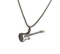 MOZART Stainless Steel Guitar Pendant Necklace for Women & Men, 27.5" Length Music Jewelry Gift with Eternal Promise Blue Hovering box, Elegant Design for Musicians & Music Lovers, Stainless Steel, No