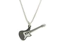 MOZART Stainless Steel Guitar Pendant Necklace for Women & Men, 27.5" Length Music Jewelry Gift with Eternal Promise Blue Hovering box, Elegant Design for Musicians & Music Lovers, Stainless Steel, No