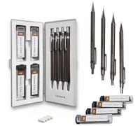 MozArt Supplies 4-Piece Mechanical Pencil Set, Eraser & Case, HB 0.3-0.9mm