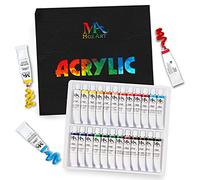 MozArt Supplies Acrylic Paints Set of 24 Colours (12 ml, 0.40 Oz) for Canvas, Wood, Ceramic, Fabric, Paper - Rich Pigments for Artists, Students and Beginners - Non-Toxic & Non Fading