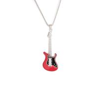 MOZART Vintage S-Style Guitar Pendant Necklace - Double Cutaway Phantom Rocker Design in Soulfire Blue Gift Box (2.17"x0.63" Zinc Alloy, 27.5" Steel Chain) for Gothic Rock Enthusiasts & Musicians