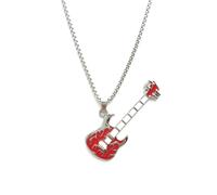 MOZART Vintage S-Style Guitar Pendant Necklace - Double Cutaway Phantom Rocker Design in Soulfire Blue Gift Box (2.17"x0.63" Zinc Alloy, 27.5" Steel Chain) for Gothic Rock Enthusiasts & Musicians