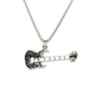 MOZART Vintage S-Style Guitar Pendant Necklace - Double Cutaway Phantom Rocker Design in Soulfire Blue Gift Box (2.17"x0.63" Zinc Alloy, 27.5" Steel Chain) for Gothic Rock Enthusiasts & Musicians
