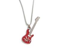MOZART Vintage S-Style Guitar Pendant Necklace - Double Cutaway Phantom Rocker Design in Soulfire Blue Gift Box (2.17"x0.63" Zinc Alloy, 27.5" Steel Chain) for Gothic Rock Enthusiasts & Musicians