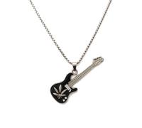 MOZART Vintage S-Style Guitar Pendant Necklace - Double Cutaway Phantom Rocker Design in Soulfire Blue Gift Box (2.17"x0.63" Zinc Alloy, 27.5" Steel Chain) for Metalcore Fans & Nightstage Performers,