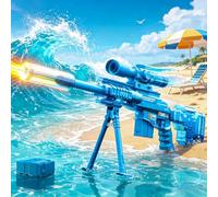 MOZC Electric Water Gun Adults, Automatic Water Gun with Lighting Effects, Range of 7-9M, Long Battery Life, MSR Style Water Gun with Telescope & Bipod for Pool,Beach,Water Park (MSR-Blue)