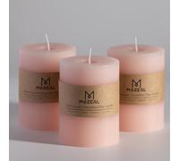 MOZEAL 3" x 4" Hand-Poured Unscented Blush Candle, Dripless Light Pink Pillar Candle Set of 3, Long Clean Burning, Approx 72 Hours Burn Time, Rustic Country Style Decor, Pearl Blush Rose