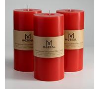 MOZEAL 3" x 6" Hand-Poured Unscented Candle,Dripless Pillar Candle Set of 3,Long Lasting Burning,Approx 120 Hours Burn Time,Rustic Country Style,for Wedding,Dinner,Christmas and Home Decor,Red