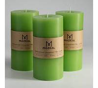 MOZEAL 3" x 6" Hand-Poured Unscented Candle,Dripless Pillar Candle Set of 3,Long Lasting Burning,Approx 120 Hours Burn Time,Rustic Country Style,for Wedding,Dinner,Christmas and Home Decor,Green