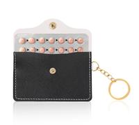 Mozeat Lens 1 Pack Birth Control Pill Case Sleeve Packet PU Leather Wallet Pill Holder Birth Control Case with Snap Closure and Keyring Contraceptive Medicine Holder for Travel Bag Backpack, Black