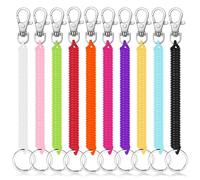 Mozeat Lens 10Pcs Stretchy Spiral Keyring Colourful Plastic Keychain Safety Theftproof Anti-Lost Stretch Cord Key Ring Spring Key Holder for School, Work, 10 Colors
