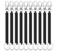 Mozeat Lens 10Pcs Stretchy Spiral Keyring with Clip Retractable Coil Springs Keychains Colourful Plastic Keychain Spring Key Holder for Work School Keys Wallet Cellphone ID Card Backpack, Black