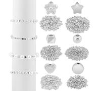 Mozeat Lens 1200 Pcs Bracelet Beads for Jewelry Making Assorted Bracelet Beads Spacer Beads Small Beads Heart Star Cylinder Round Beads for DIY Bracelet Jewelry Making, Silver