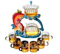 MOZEO Creative Fish Semi-automatic Tea Set with 6pcs Glass Lazy Kung Fu Teacups set Heat-resistant Tea Maker Pot Teapot (Fish Set)