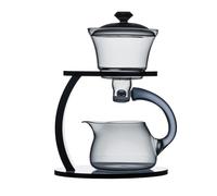MOZEO Glass Teapot Set Semi Automatic Drip Rotating with Infuser Lazy Kungfu Tea Pot Set Heat Resistant Tea Set (Grey)