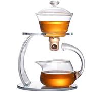 MOZEO Glass Teapot Set Semi Automatic Drip Rotating with Infuser Lazy Kungfu Tea Pot Set Heat Resistant Tea Set (Teapot Single)