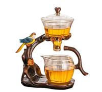MOZEO Lazy Kungfu Glass Tea Set Creative Bird Semi Automatic Drip Diversion Rotating Bowl with Infuser Teapot Set (Bird)