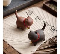 MOZEO One Set Cute Kitten Tea Pet Purple Sand Handcrafted for Kung Fu Tea Set Acessories for Table Room/Home/Office Tearoom Chinese Kungfu Tea Pet Gift for Tea Lovers (2pcs)
