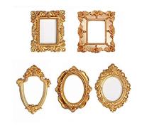 mozhixue 5 Pcs Mini Gold Frames - Small Gold Vintage Flower Oval Rectangle Baroque Frames Table Top Frame for Christmas Holiday Party Decor( S )