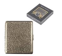 mozhixue Etched Retro Metal Cigarette Case Box - Double Sided Spring Clip Open vintage cigarette case Pocket Holder for 20 Cigarettes,Gold,C