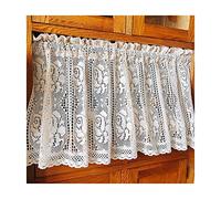 mozhixue Macrame Valance for Window Chic Crochet Knitting Cotton Linen Window Curtains Cotton Crochet Kitchen Curtain with Tassels1 Panel 35" x 21" Rod Pocket Cafe Net,35x21in