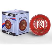 Mozi Sports Leather Cricket Ball for Practice, Matches and Training | Senior 5.5oz & Youth 4.75oz Options | Genuine Premium and Durable Hard Cricket Balls (1x-Junior-Red, Junior)