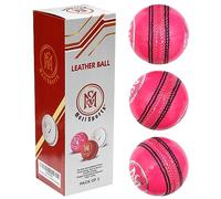 Mozi Sports® Leather Cricket Ball Senior Hand Stitched Match Quality Balls Weight 5.50oz (3x Pink H-Stitched)