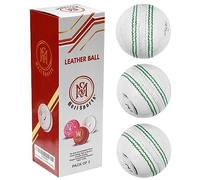 Mozi Sports® Leather Cricket Ball Senior Hand Stitched Match Quality Balls Weight 5.50oz (3x White H-Stitched)