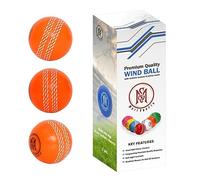 Mozi Sports Wind Cricket Balls - Indoor & Outdoor Soft Training Cricket Balls for Skills Coaching Practice (3x Wind Orange Balls)