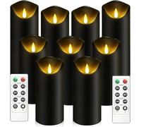 MozkeTo19 Flickering Flameless Candles, Battery Operated with Remote and 2/4/6/8 H Timer, Pack of 9 (D2.2 xH 5" 6" 7") with Realistic Moving Wick Candles for Home Decor (Black)