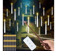 MozkeTo19 Halloween Decoration, Floating Candles with Wand, with 6 Hour Cycle Timer, Flickering Warm Light Flameless Floating Led Candle with Wand Remote (24PC Includes Battery)