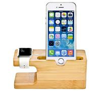 MOZOWO Bamboo Wood Multifunction Desktop Charger Stand Charging Dock/Station/Cradle/Holder Compatible iPhone XS MAX XR X 8 7 6 6S Plus Apple Watch 2 3 4 / iWatch 38mm & 42mm All Models Smartphones
