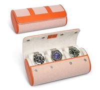 MOZSLY Watch Roll Travel Case for Men and Women 3 slots Portable Box Organizer Storage Holder for Watches PU Leather Orange