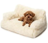 Mozzeilee Cat Beds Large, Washable Small Dog Bed Sofa with Removable Cover, Luxury Fluffy Pet Bed Couch with Side Bolster and Non Slip Bottom (64x45x30cm,Beige)