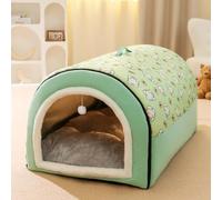Mozzeilee Dog Bed 2 In 1 Dog House Large Pet Cave, Foldable Calming Dog Kennel with Anti Anxiety Soft Warm Cushion, Removable Washable Pet Igloo Bed for Dogs Cats, Non-Slip (S:40x35x35cm,Green)