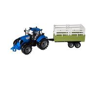 Mozzers Country Life Giant Friction Farm Tractor - Realistic Farm Toy with Free-Rolling Wheels - Kids Toy Vehicle for Ages 3+, Boys & Girls (Livestock Trailer (Blue Tractor))